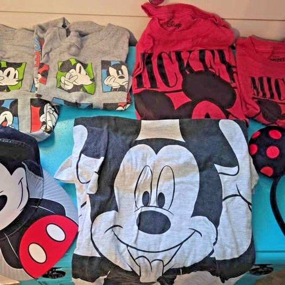 Disney Mickey Mommy & Me T Shirt Cap Headband Bundle Set Kids 5/XS Wmns M/L Vaca